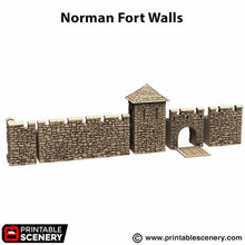 Load image into Gallery viewer, Modular Norman Stone Fort Walls - King and Country - Printable Scenery Terrain Wargaming D&amp;D DnD 10mm 15mm 20mm 28mm 32mm 40mm 54mm Painted options