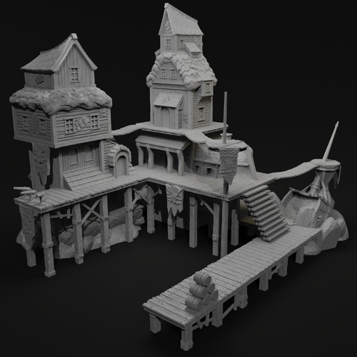 Pirate Dock - Pirates vs Sailors Nightmare at Sea - Tabletop Terrain - Terrain Wargaming D&D DnD