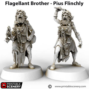 Pius Flinchly Flagellant Brother - Cities of Ramshackle and Ruin - Printable Scenery - Terrain, Wargaming, D&D, DnD 28mm 32mm 40mm 54mm