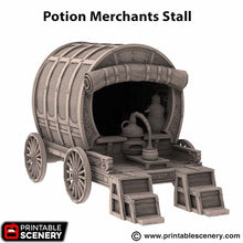 Load image into Gallery viewer, Potion Merchants Stall - Rise of the Halflings - Printable Scenery - Terrain, Wargaming, D&amp;D, DnD 28mm 32mm 40mm 54mm