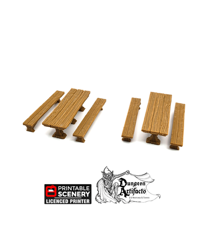 Simple RPG Table and Benches - 28mm 32mm Furniture Clorehaven and Goblin Grotto Wargaming Terrain Scatter D&D DnD