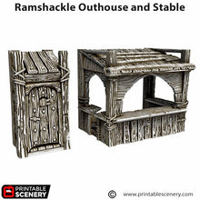 Load image into Gallery viewer, Ramshackle Outhouse and Stable - Cities of Ramshackle and Ruin - Printable Scenery - Terrain, Wargaming, D&amp;D, DnD