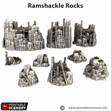 Load image into Gallery viewer, Ramshackle Rocks - Cities of Ramshackle and Ruin - Printable Scenery - Terrain, Wargaming, D&amp;D, DnD