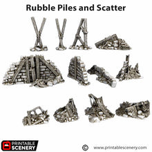 Load image into Gallery viewer, Rubble Piles and Scatter - Cities of Ramshackle and Ruin - Printable Scenery - Terrain, Wargaming, D&amp;D, DnD