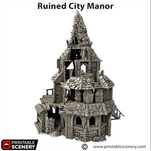 Ruined City Manor - Cities of Ramshackle and Ruin - Printable Scenery - Terrain, Wargaming, D&D, DnD