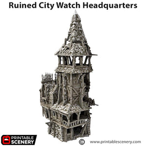 Ruined City Watch Headquarters - Cities of Ramshackle and Ruin - Printable Scenery - Terrain, Wargaming, D&D, DnD