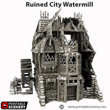 Load image into Gallery viewer, Ruined City Watermill - Cities of Ramshackle and Ruin - Printable Scenery - Terrain, Wargaming, D&amp;D, DnD