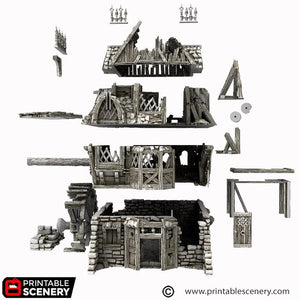 Ruined City Watermill - Cities of Ramshackle and Ruin - Printable Scenery - Terrain, Wargaming, D&D, DnD