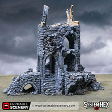 Load image into Gallery viewer, Blighted Stairway - Darkness &amp; Desolation - Printable Scenery - SystemHEX Terrain D&amp;D DnD