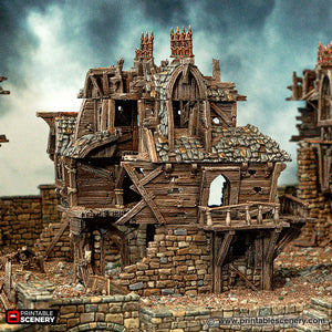 Ruined Merchant Guild - Cities of Ramshackle and Ruin - Printable Scenery - Terrain, Wargaming, D&D, DnD