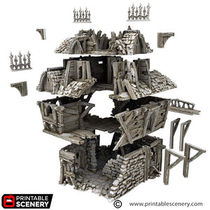 Ruined Merchant Guild - Cities of Ramshackle and Ruin - Printable Scenery - Terrain, Wargaming, D&D, DnD