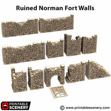 Load image into Gallery viewer, Ruined Norman Stone Fort Walls - King and Country - Printable Scenery Terrain Wargaming D&amp;D DnD 10mm 15mm 20mm 25mm 28mm 32mm 40mm 54mm Painted options