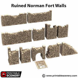 Ruined Norman Stone Fort Walls - King and Country - Printable Scenery Terrain Wargaming D&D DnD 10mm 15mm 20mm 25mm 28mm 32mm 40mm 54mm Painted options