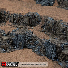 Load image into Gallery viewer, Ruined Trench Forts - Darkness &amp; Desolation - Trench Tombs - Printable Scenery - Wargaming Terrain