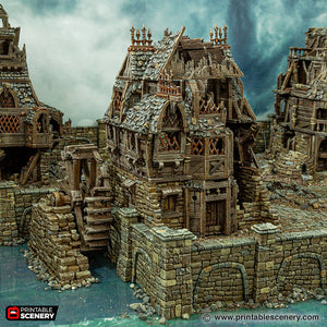 Ruined City Watermill - Cities of Ramshackle and Ruin - Printable Scenery - Terrain, Wargaming, D&D, DnD