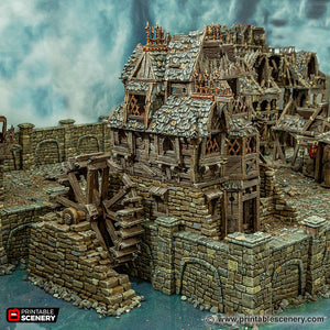 Ruined City Watermill - Cities of Ramshackle and Ruin - Printable Scenery - Terrain, Wargaming, D&D, DnD