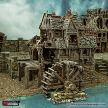 Load image into Gallery viewer, Ruined City Watermill - Cities of Ramshackle and Ruin - Printable Scenery - Terrain, Wargaming, D&amp;D, DnD