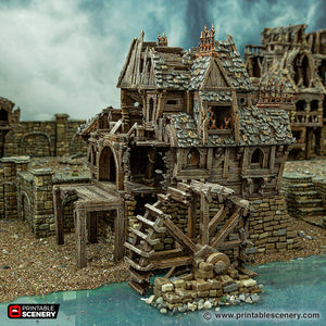 Ruined City Watermill - Cities of Ramshackle and Ruin - Printable Scenery - Terrain, Wargaming, D&D, DnD