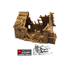 Ruined Norman Stone Barn - King and Country - Printable Scenery Terrain Wargaming D&D DnD 10mm 15mm 20mm 25mm 28mm 32mm 40mm 54mm Painted options