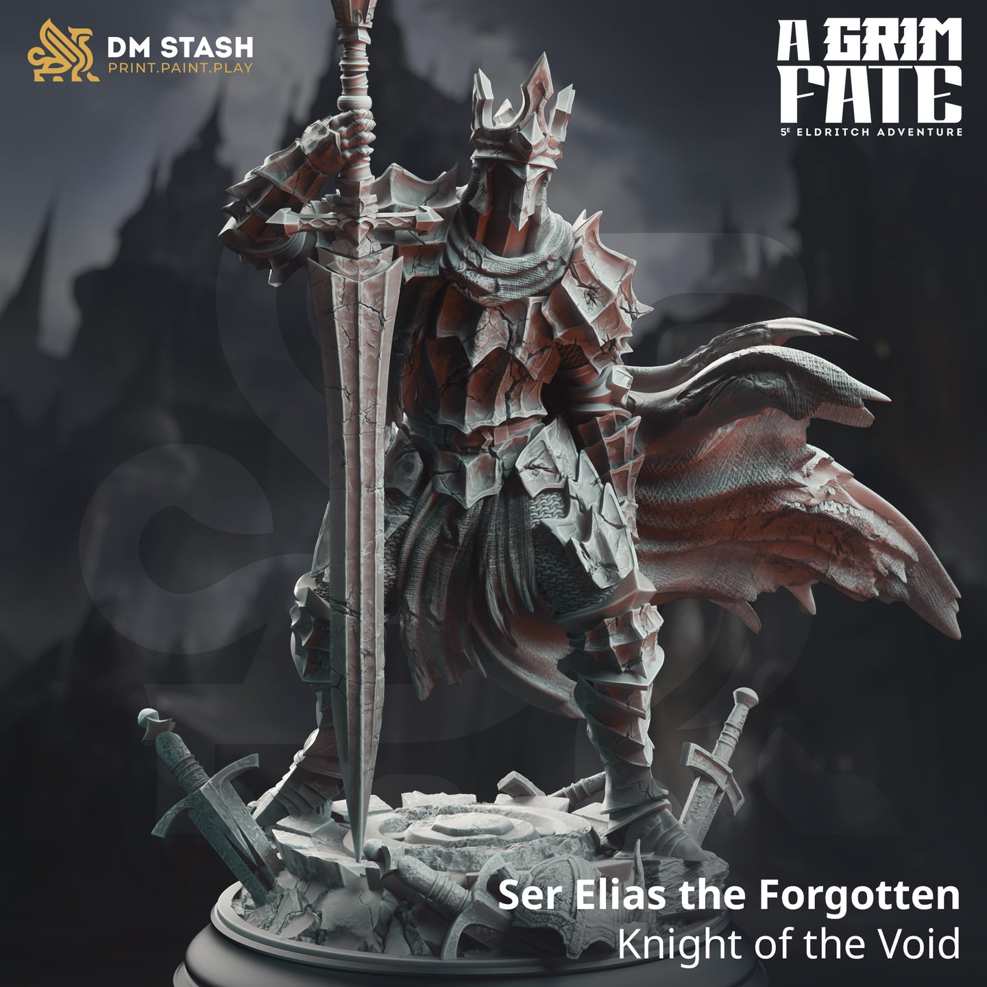 Ser Elias the Forgotten Knight of the Void - A Grim Fate  - DM Stash - Wargaming D&D DnD, 28mm, 32mm, 40mm, 54mm, 75mm, 100mm, 125mm