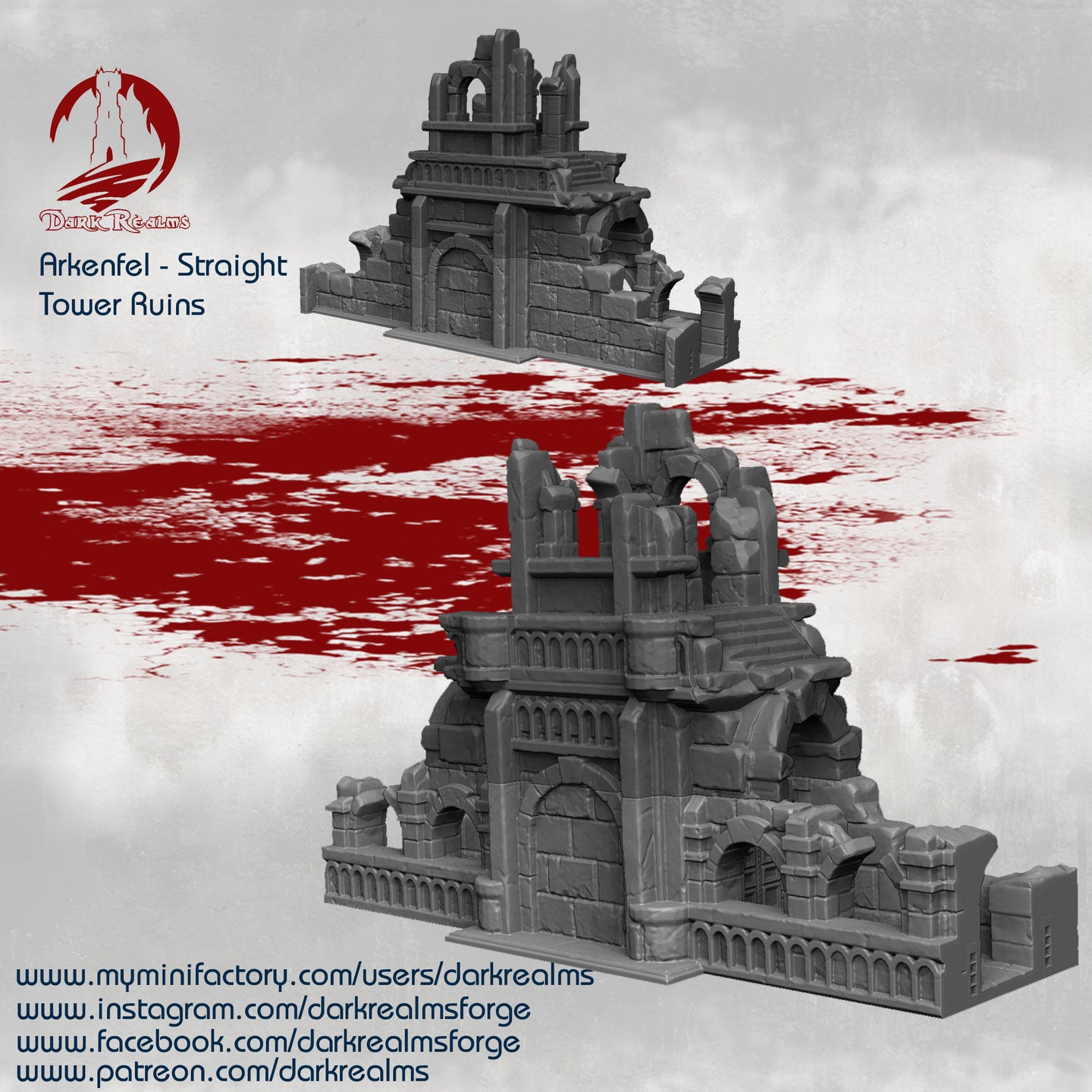 Stone City Straight Tower Ruins - Arkenfel - Dark Realms Terrain Wargaming D&D DnD