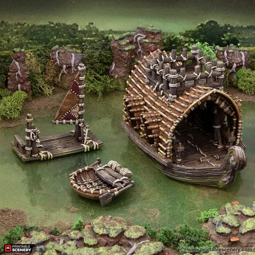 Swamp Boats - The Gloaming Swamps - Printable Scenery Terrain Wargaming D&D DnD 10mm 15mm 20mm 25mm 28mm 32mm 40mm 54mm