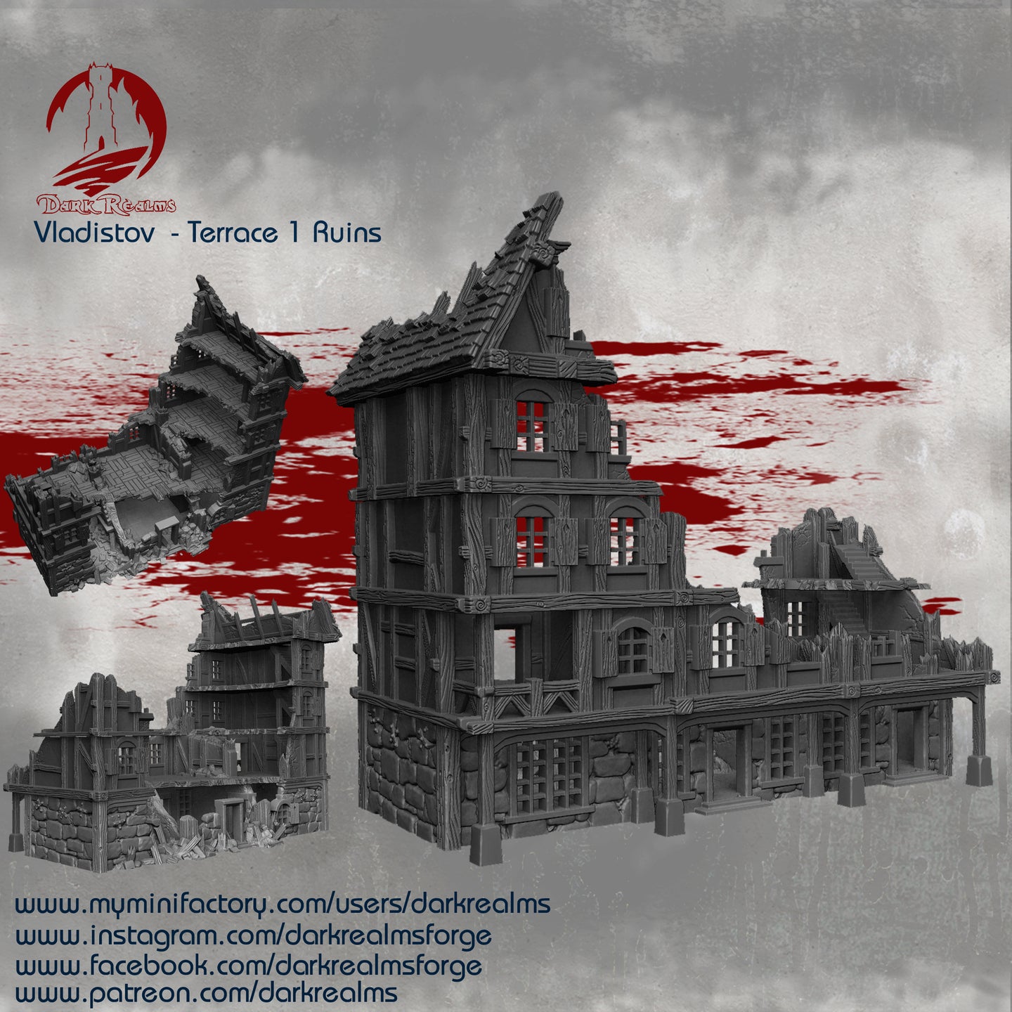 Market Town Terrace Shops 1 Ruins - Vladistov - Dark Realms Terrain Wargaming D&D DnD