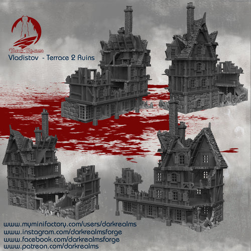 Market Town Terrace Shops 2 Ruins - Vladistov - Dark Realms Terrain Wargaming D&D DnD