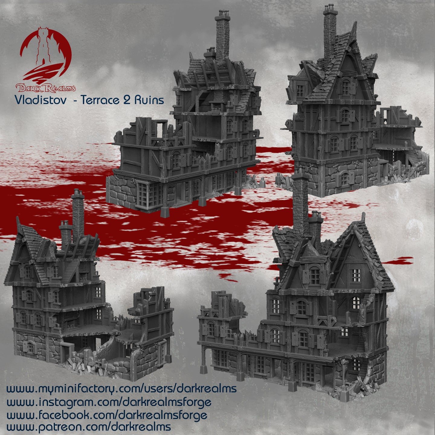 Market Town Terrace Shops 2 Ruins - Vladistov - Dark Realms Terrain Wargaming D&D DnD
