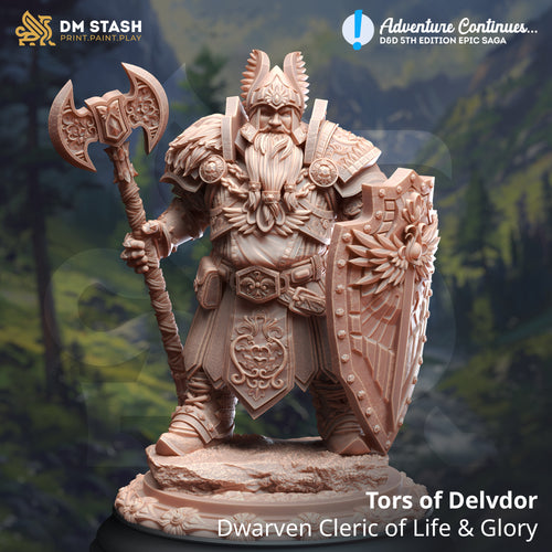 Tors of Delvdor Dwarven Cleric of Life & Glory - Adventure Continues - DM Stash - Wargaming D&D DnD, 28mm, 32mm, 40mm, 54mm, 75mm, 100mm, 125mm