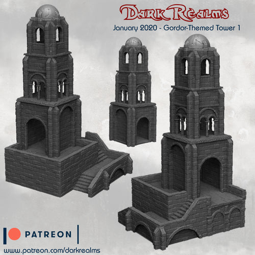 Stone City Tower 1 w/ base - Arkenfel - Dark Realms Terrain Wargaming D&D DnD