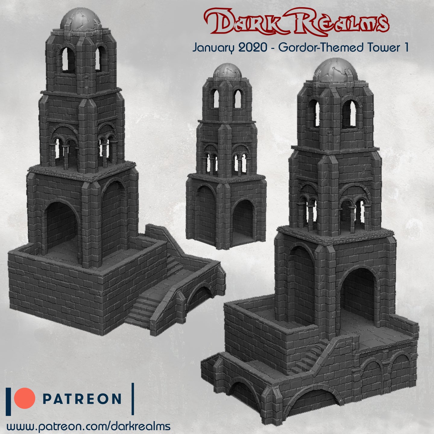 Stone City Tower 1 w/ base - Arkenfel - Dark Realms Terrain Wargaming D&D DnD