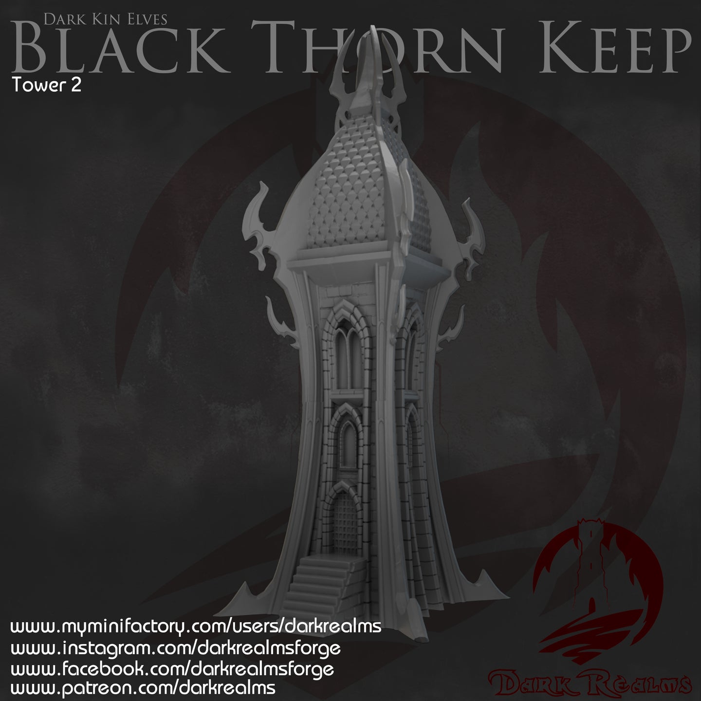 Dark Kin Elven Tower 2 - Black Thorn Keep - Dark Realms Terrain Wargaming D&D DnD
