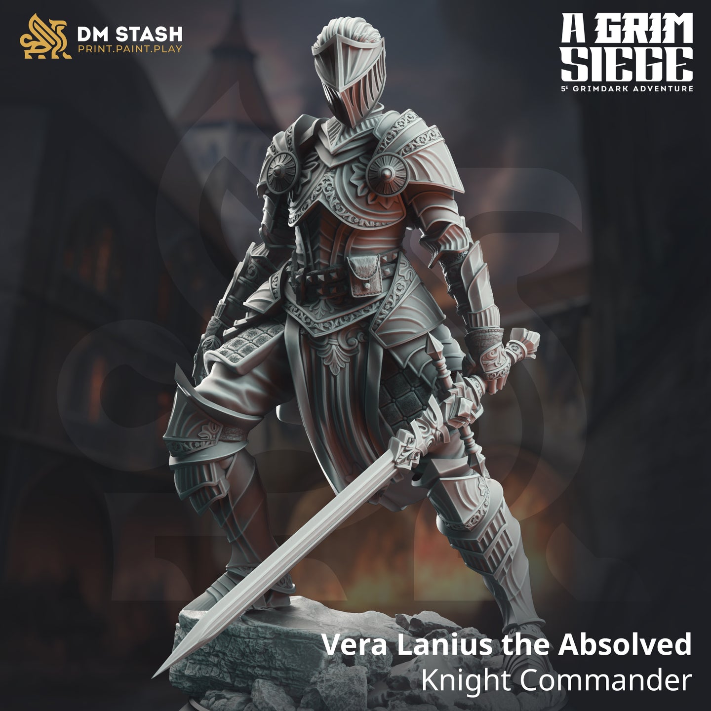 Vera Lanius the Absolved - Knight Commander - A Grim Siege - DM Stash - Terrain Wargaming D&D DnD 32mm 40mm 54mm 75mm