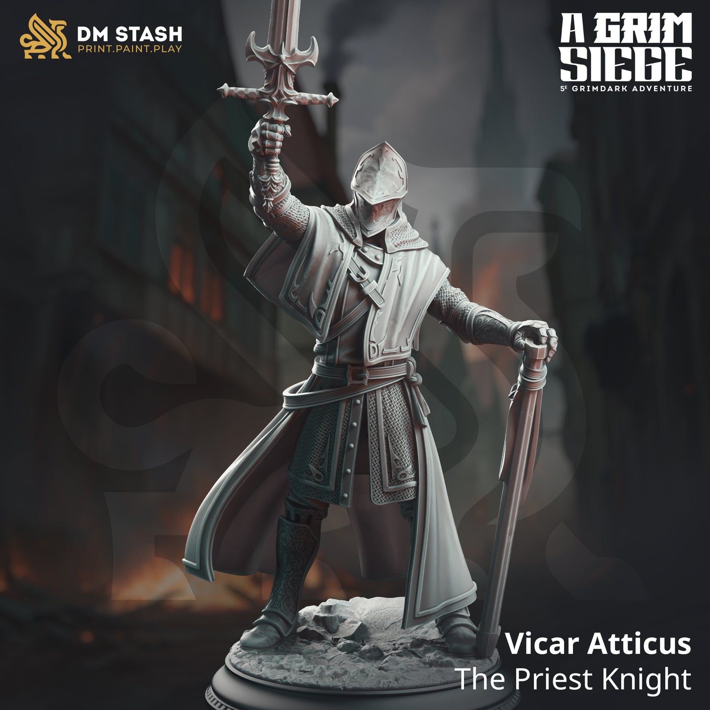 Vicar Atticus - The Priest Knight - A Grim Siege - DM Stash - Terrain Wargaming D&D DnD 32mm 40mm 54mm 75mm