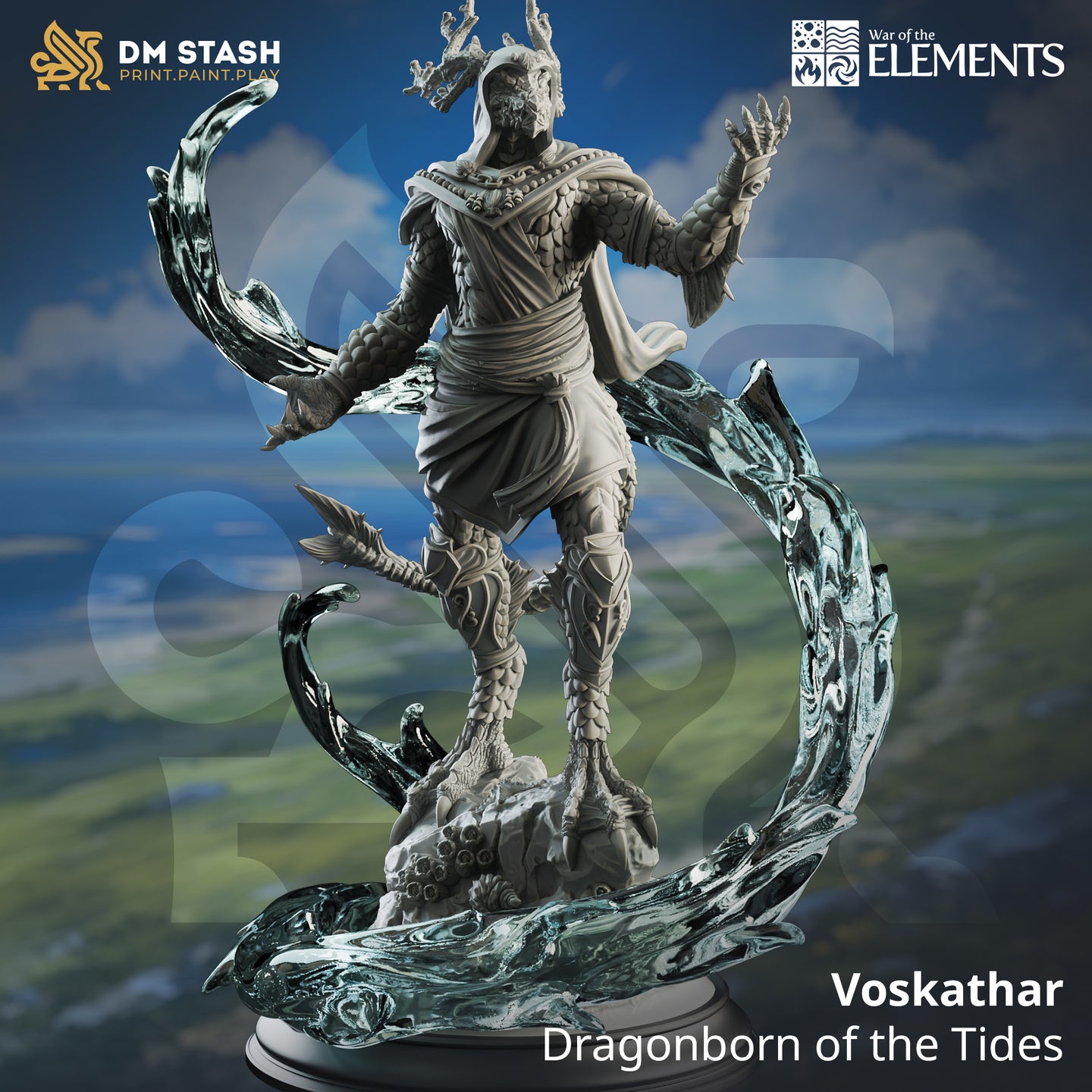 Voskathar - Dragonborn of the Tides - War of the Elements - DM Stash - Terrain Wargaming D&D DnD 32mm 40mm 54mm 75mm