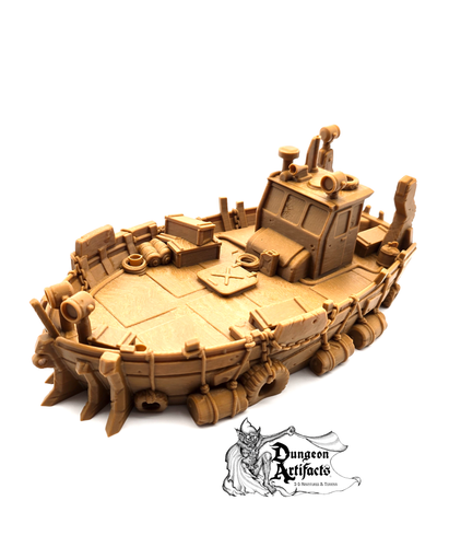 Wasteland River Tug Boat - Beyond the Badlands - EC3D - Wasteland Terrain Wargaming D&D DnD 15mm 20mm 25mm 28mm 32mm 40mm