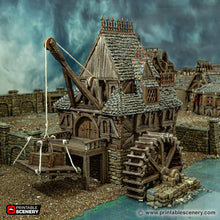 Load image into Gallery viewer, City Watermill - Cities of Ramshackle and Ruin - Printable Scenery - Terrain, Wargaming, D&amp;D, DnD