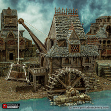 Load image into Gallery viewer, City Watermill - Cities of Ramshackle and Ruin - Printable Scenery - Terrain, Wargaming, D&amp;D, DnD