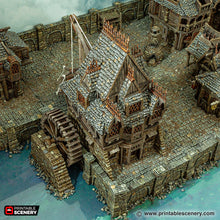 Load image into Gallery viewer, City Watermill - Cities of Ramshackle and Ruin - Printable Scenery - Terrain, Wargaming, D&amp;D, DnD