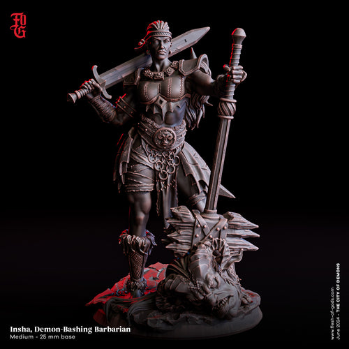 Insha, Demon-Bashing Barbarian - The City of Demons - Flesh of the Gods - Wargaming D&D DnD