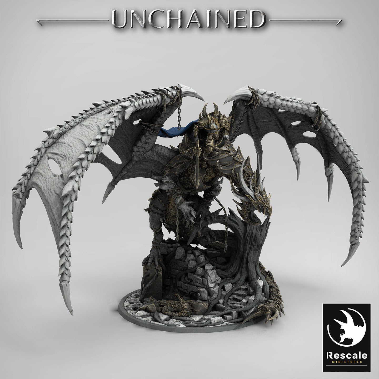 King Olaf Mounted on Armored Unchained Dragon - Unchained - Rescale Miniatures - Wargaming D&D DnD