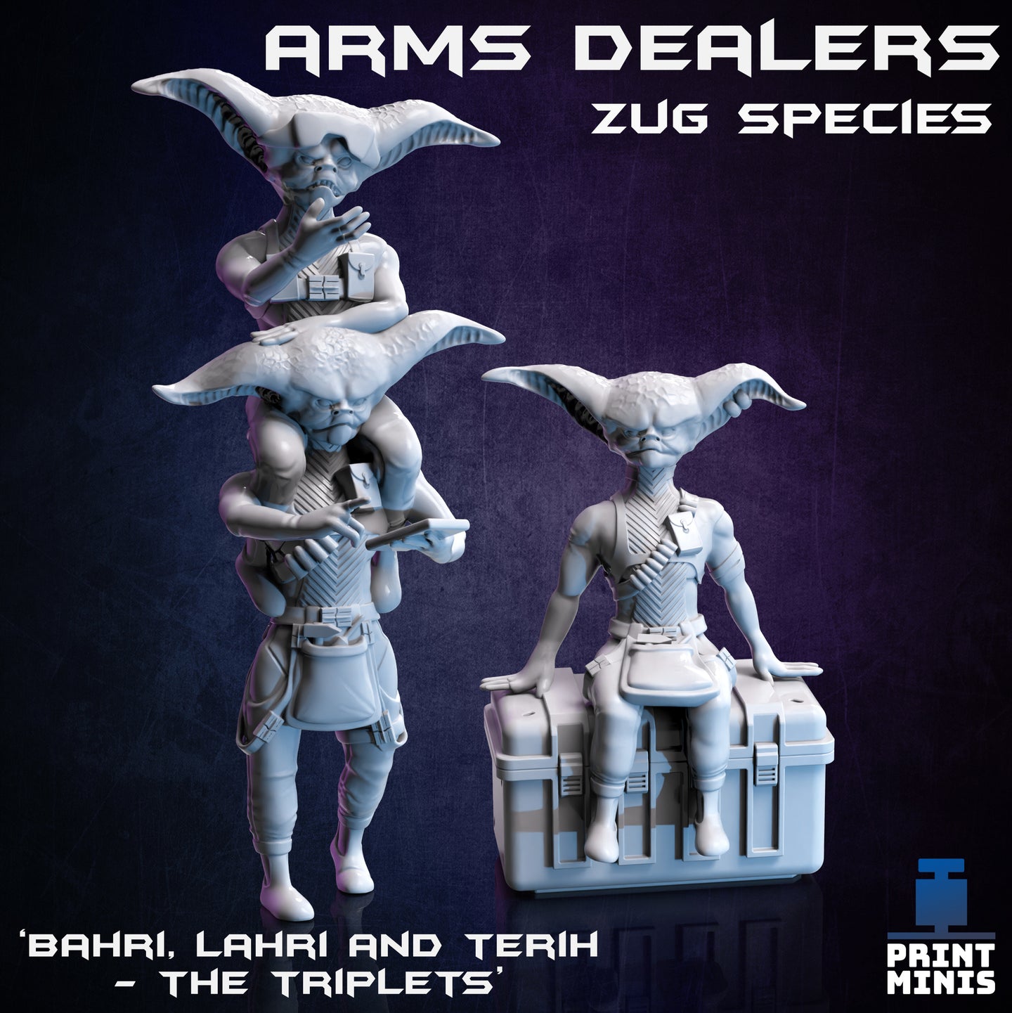 Alien Arms Dealers - The Zug Triplets - Night Market - Print Minis - Wargaming D&D DnD