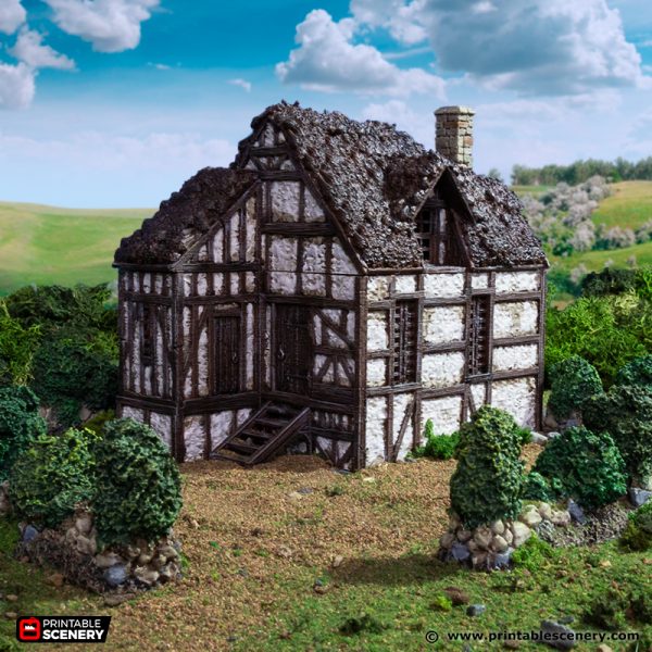 Wattle and Daub Barlyway Cottage - King and Country - Printable Scenery Terrain Wargaming D&D DnD 10mm 15mm 20mm 25mm 28mm 32mm 40mm 54mm Painted options