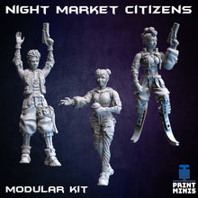 Load image into Gallery viewer, Night Market Citizens - Night Market - Print Minis - Wargaming D&amp;D DnD
