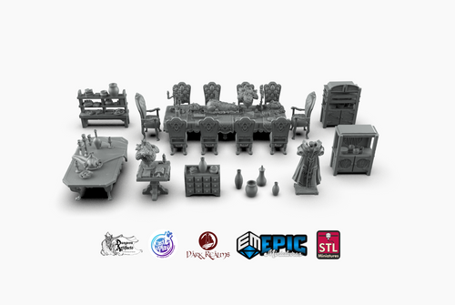 Dracul's Manor Dining Room Furnishing Set - Wargaming D&D DnD Vampire Dracula