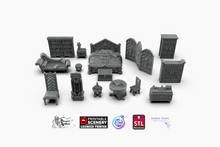 Load image into Gallery viewer, Dracul&#39;s Manor Bedroom Furnishing Set - Wargaming D&amp;D DnD Vampire Dracula