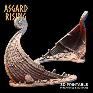 Snekkar and Drakkar Wreck Set - Asgard Rising Miniatures - Wargaming D&D DnD