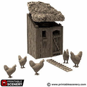 Farm Chicken Hut - King and Country - Printable Scenery Terrain Wargaming D&D DnD