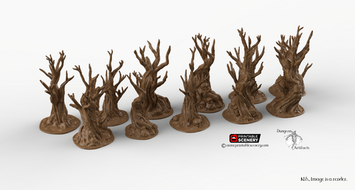 Gnarly, Wildwood, and Skull Tree Set - Winterdale 15mm 28mm 32mm Wargaming Terrain D&D, DnD